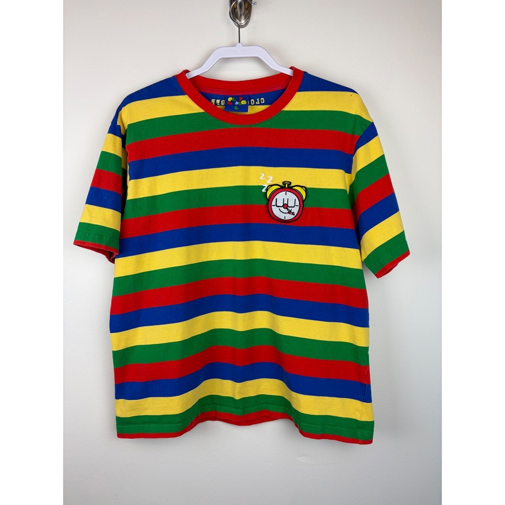 Play Cool Shirtz T-Shirt Large Multicolor Striped Clocked Off Kidcore Retro Tee